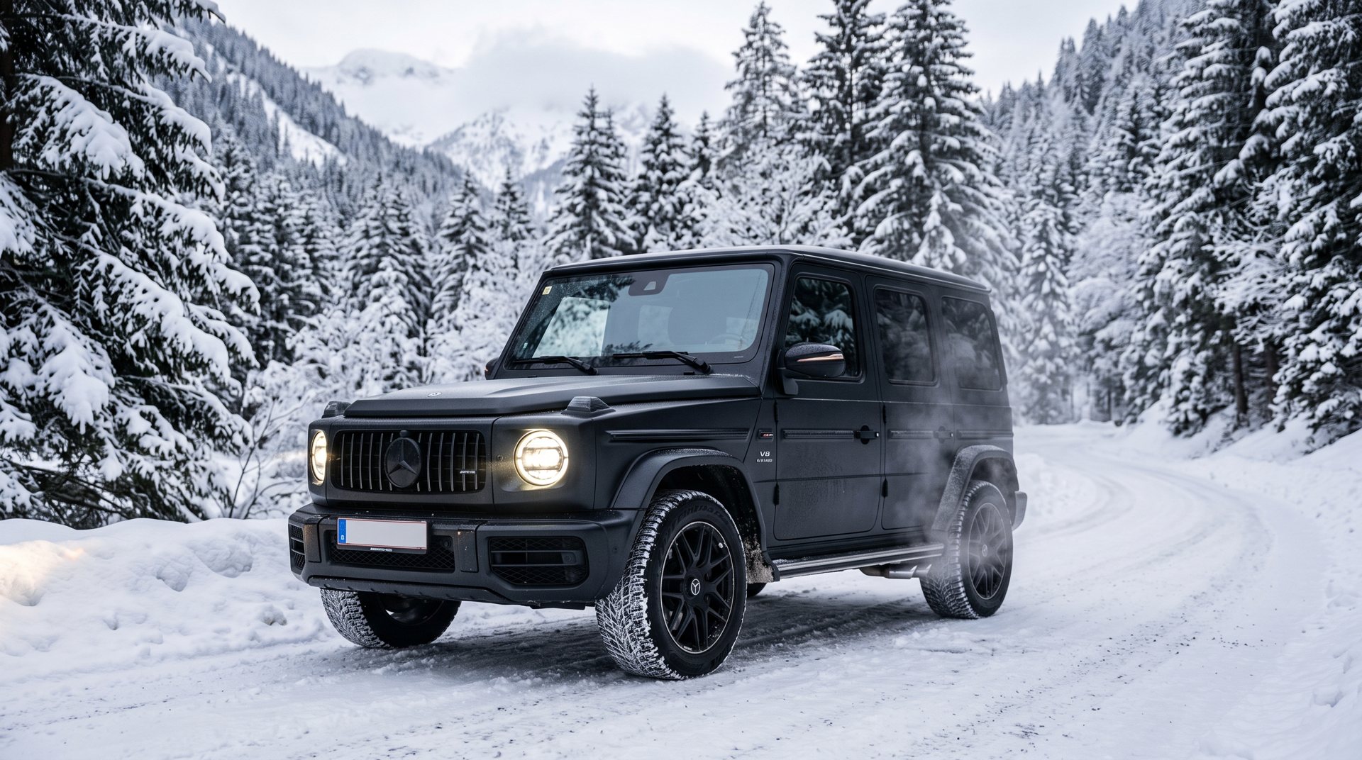Black SUV on a snow-covered forest road
